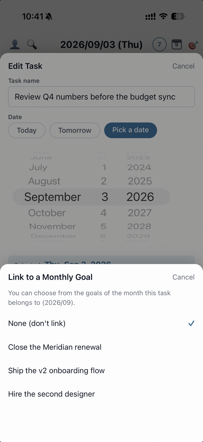 Linking a task to a monthly goal
