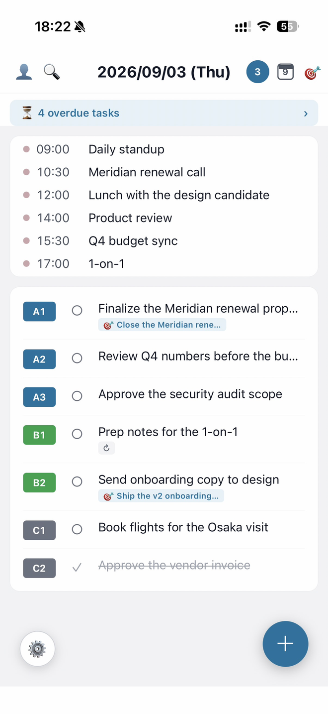 Daily view: today’s task list